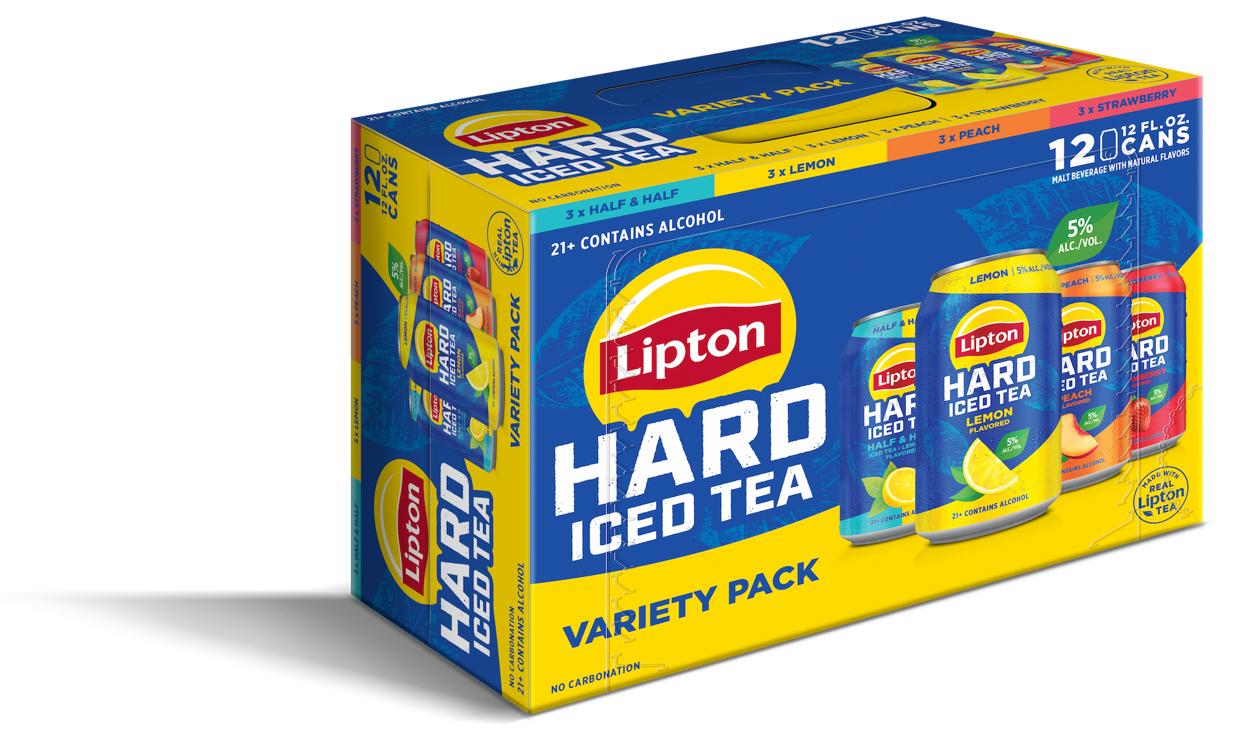 Lipton Hard Iced Tea graphic revolving around LHIT Lemon cans and some lemon graphics