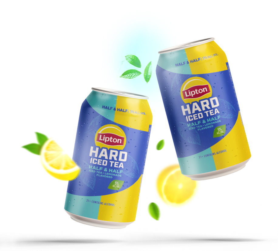 Lipton Hard Iced Tea graphic revolving around LHIT Lemon cans and some lemon graphics